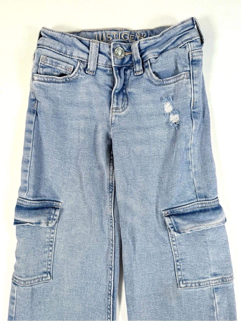JUSTICE Girls Cargo Wide Leg Jeans 6 Light Wash Baggy Skater Y2K Denim‎ Street